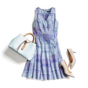 Maggy London Blue and Pink Print Midi Dress